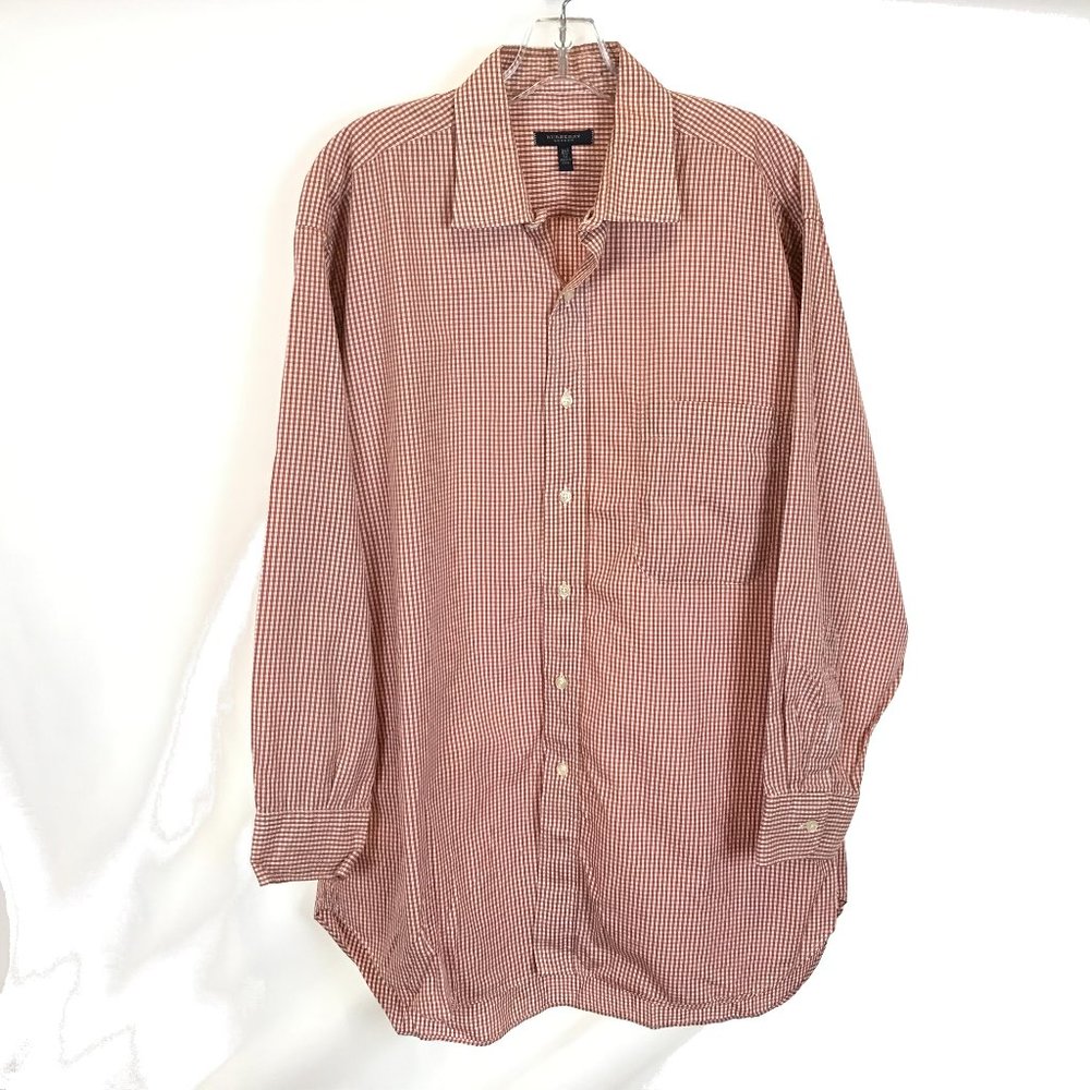 Mens Size 16.5 x 32 Burberry London Classic Red Check Button Front Oxford Shirt